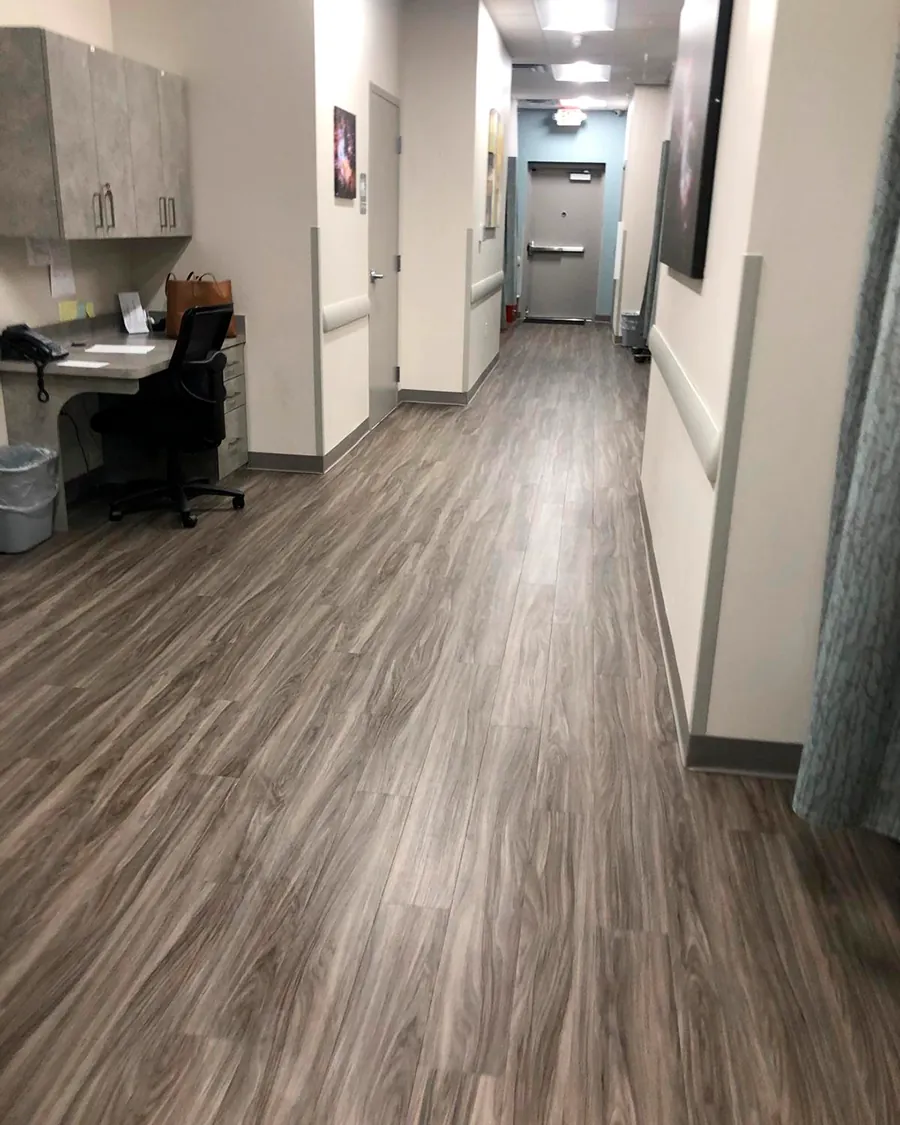 Clinic corridor after commercial cleaning